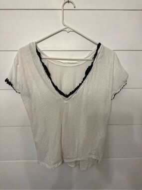 Anthropologie White Blouse with Black Crochet Edge